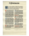 Rare Harry Truman WWII Victory Proclamation Signed as President -- Gifted to White House Staff in 1945 -- Near Fine Condition